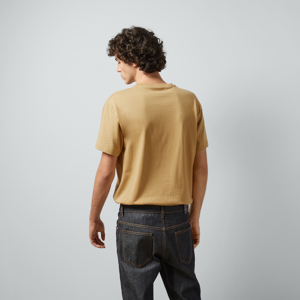 Cotton jersey printed T-shirt in camel | GUCCI® Canada