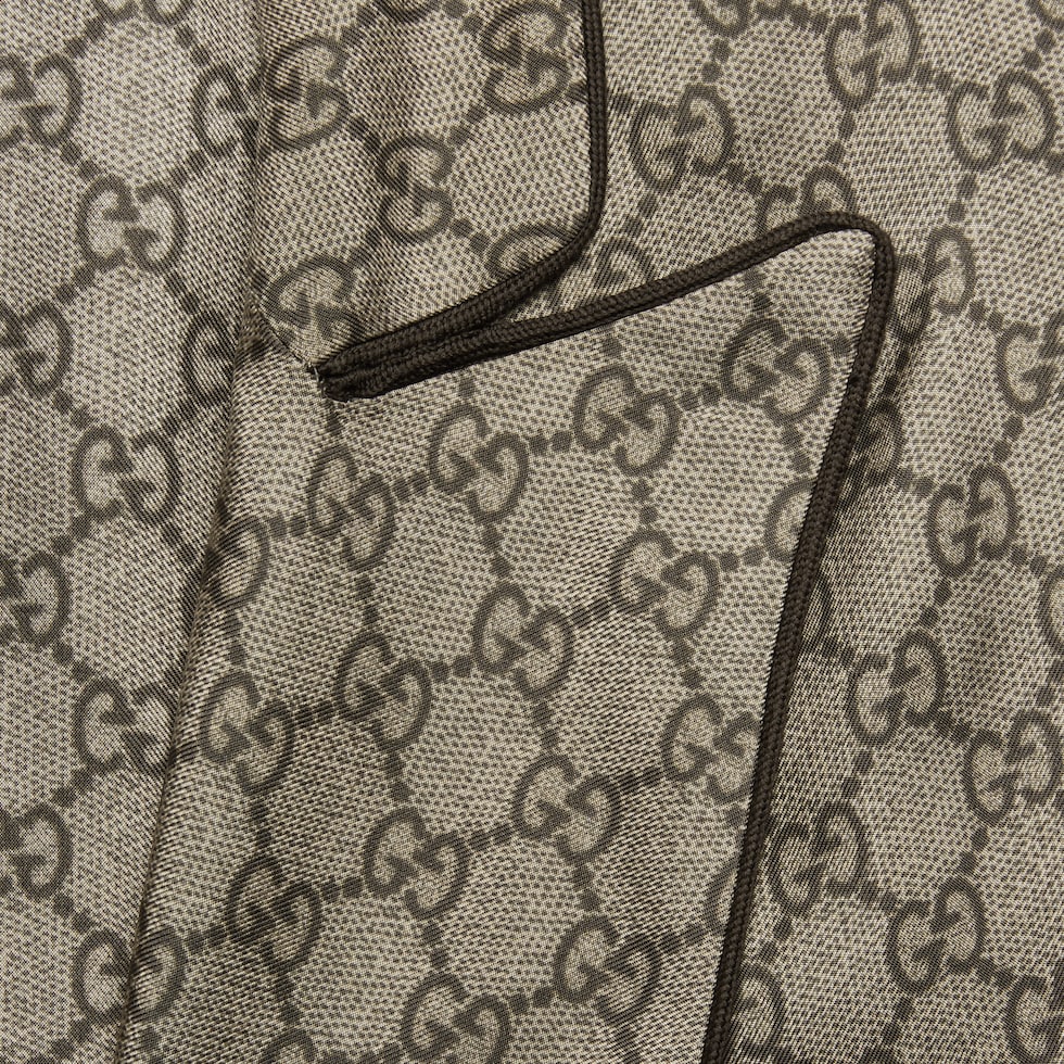 GG Supreme print silk shirt in beige and ebony | GUCCI® US