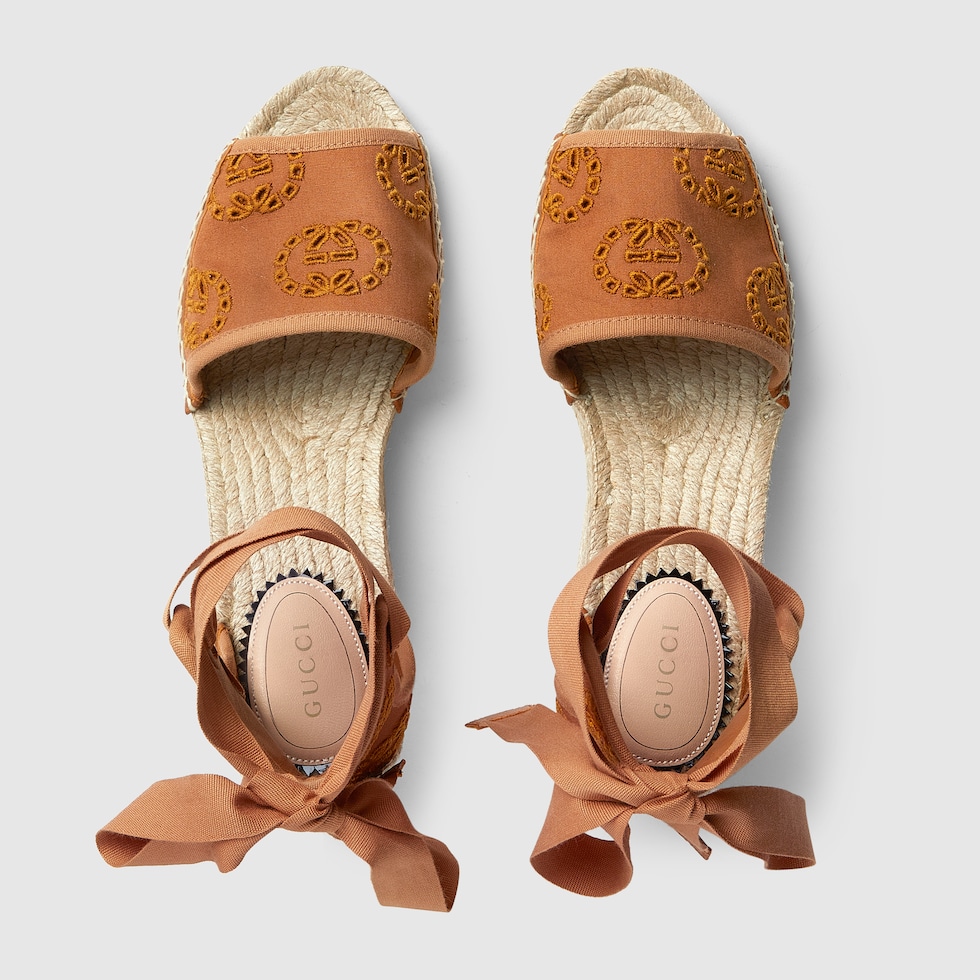 Women's Interlocking G espadrille in light brown canvas | GUCCI 