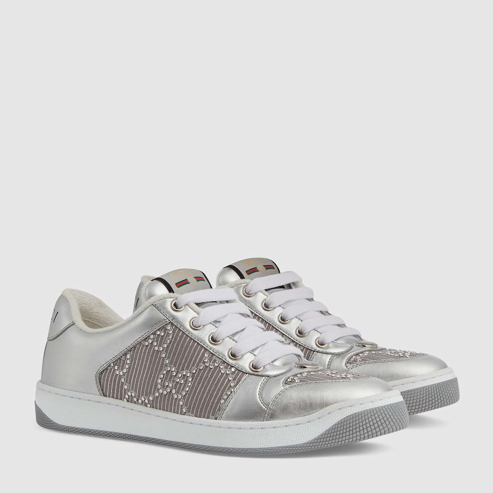 Gucci high top sneakers silver hotsell