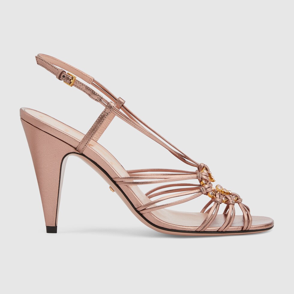 Women s high heel sandal with crystals in copper leather GUCCI AE