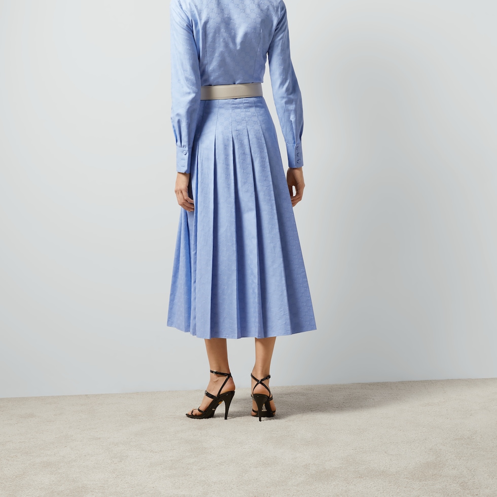 GG Supreme Oxford cotton skirt in light blue | GUCCI® US