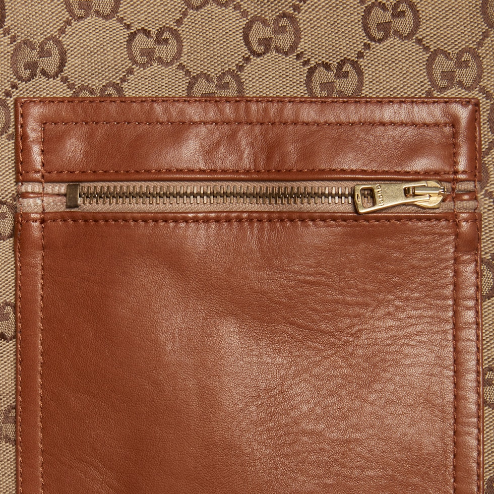 レザー トリム付き GGキャンバス ショートパンツ ・ベージュ＆エボニー