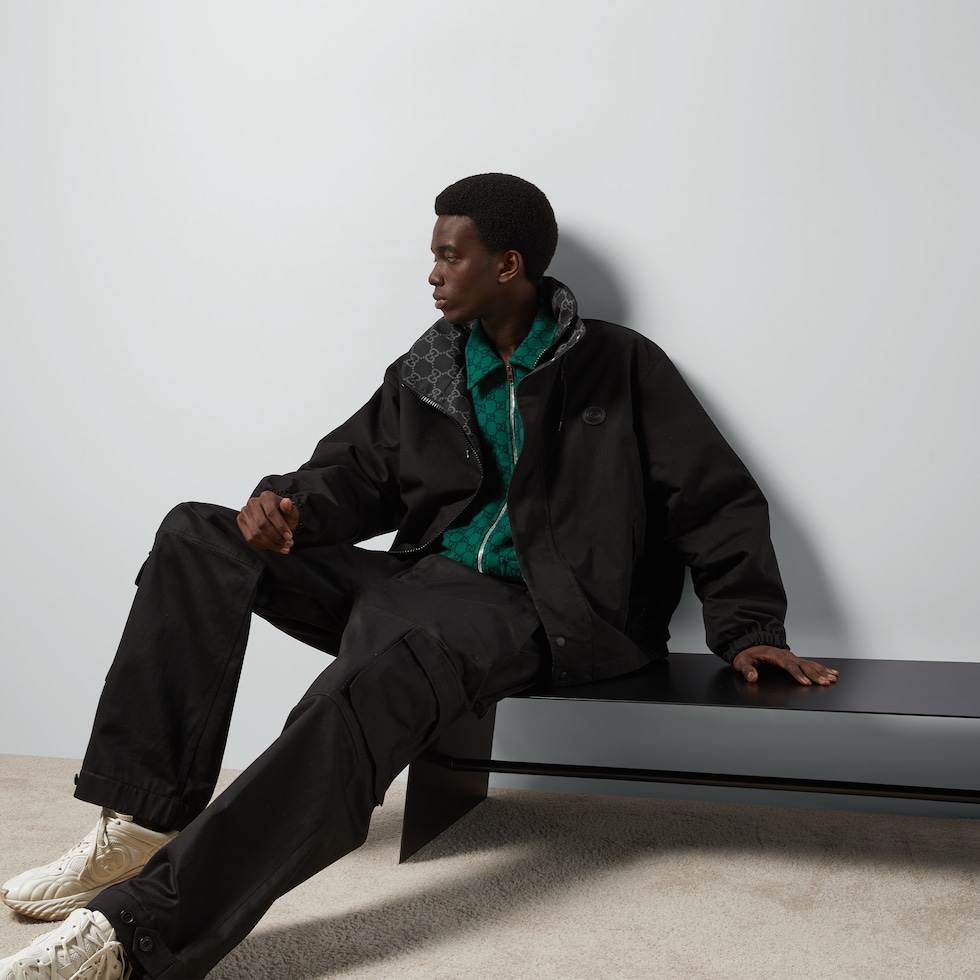 Reversible GG ripstop nylon jacket in black and grey | GUCCI® US Reversible GG ripstop nylon jacket in black and grey | GUCCI® US