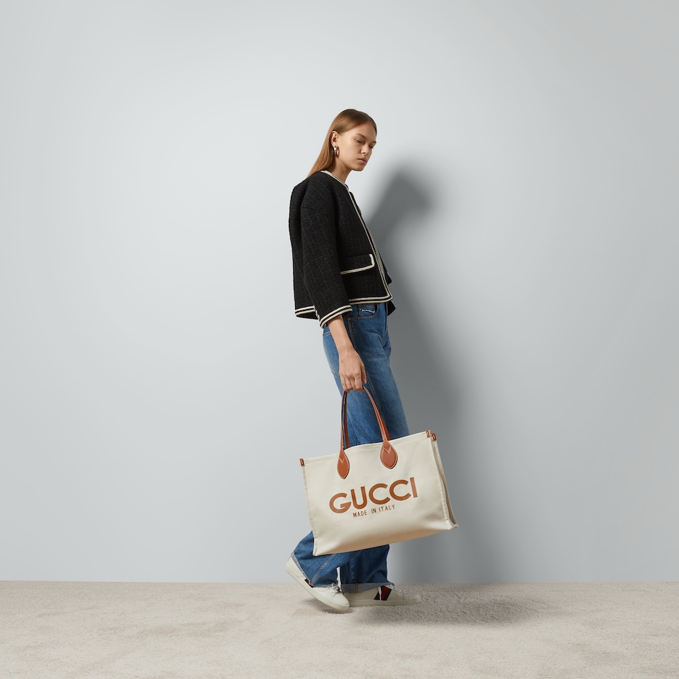 Tote bag with Gucci print in Beige canvas | GUCCI® US