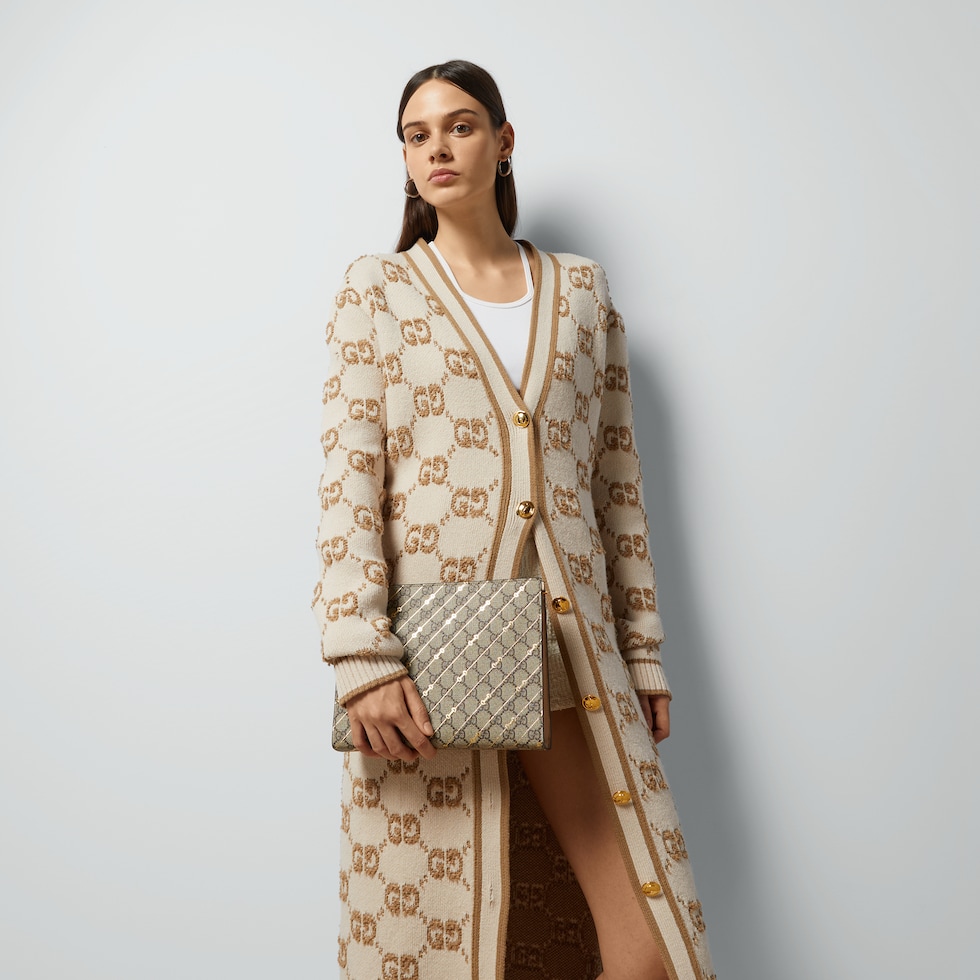 Pouch with Horsebit print in beige and ebony Supreme GUCCI UK