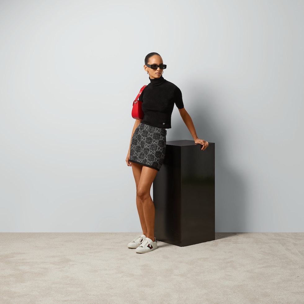 GG tweed skirt in dark grey and grey | GUCCI® US