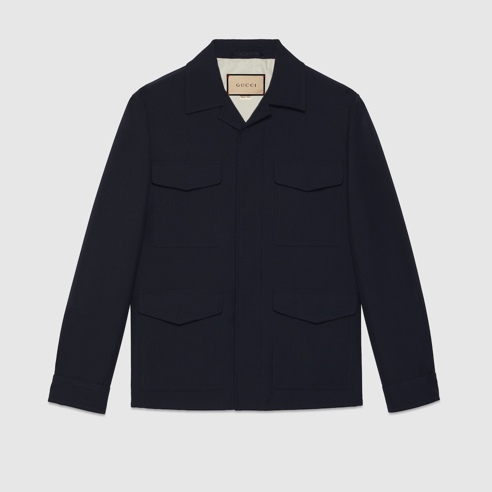 Wool twill jacket in dark navy | GUCCI® UK