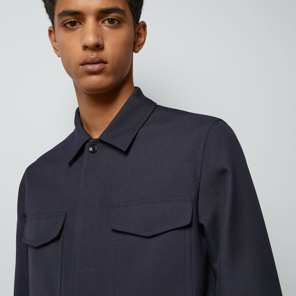 Wool twill jacket in dark navy | GUCCI® US