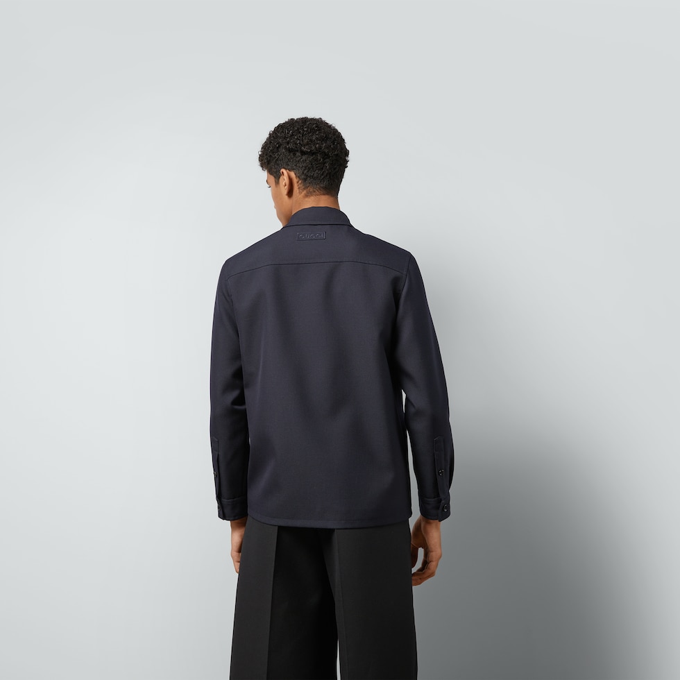 Wool twill jacket in dark navy | GUCCI® US