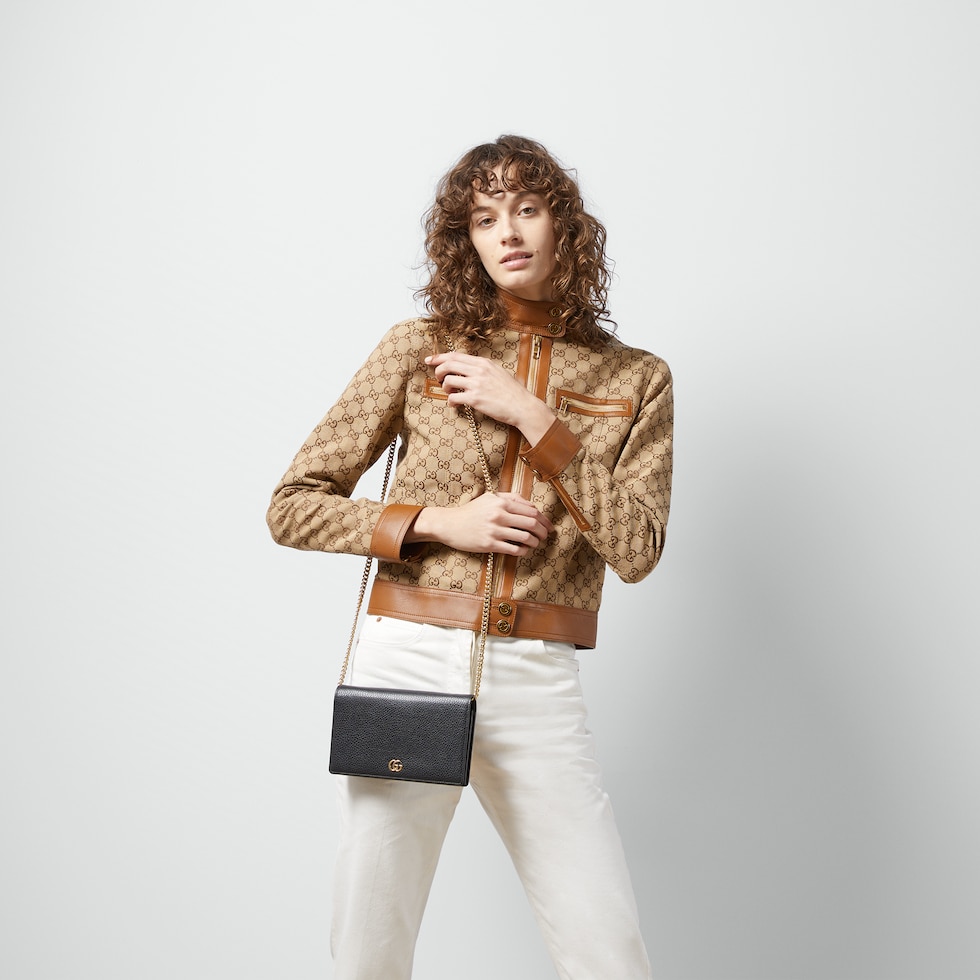 GGマーモント〕チェーンウォレット ・ブラック レザー | GUCCI公式