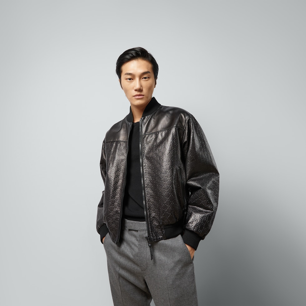 Gucci GGパターン ボンバージャケット ブラック GG leather bomber jacket in black | GUCCI® US