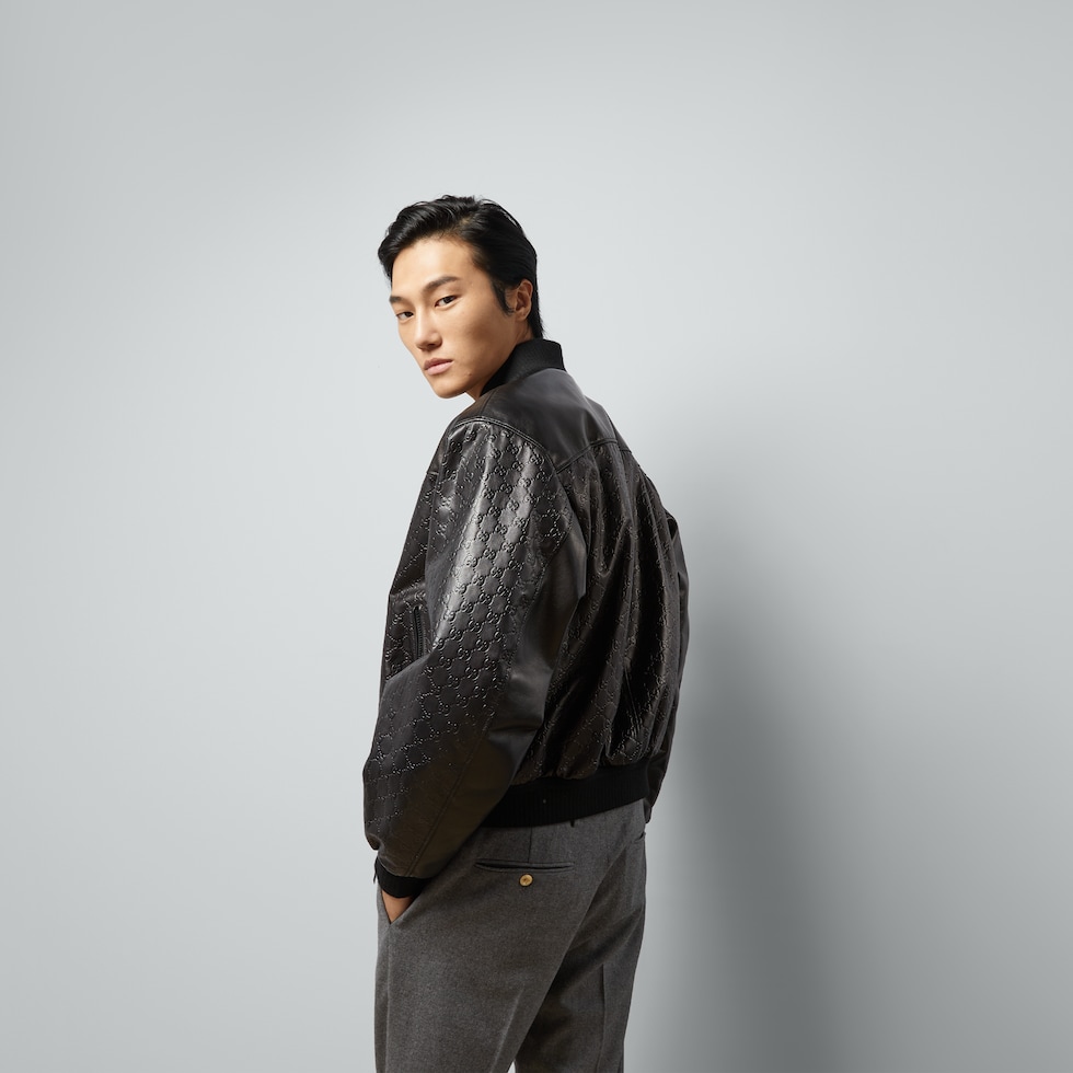 グッチGUCCIレザージャケット グッチ メンズ ウェアGGエンボス レザー ボンバージャケット