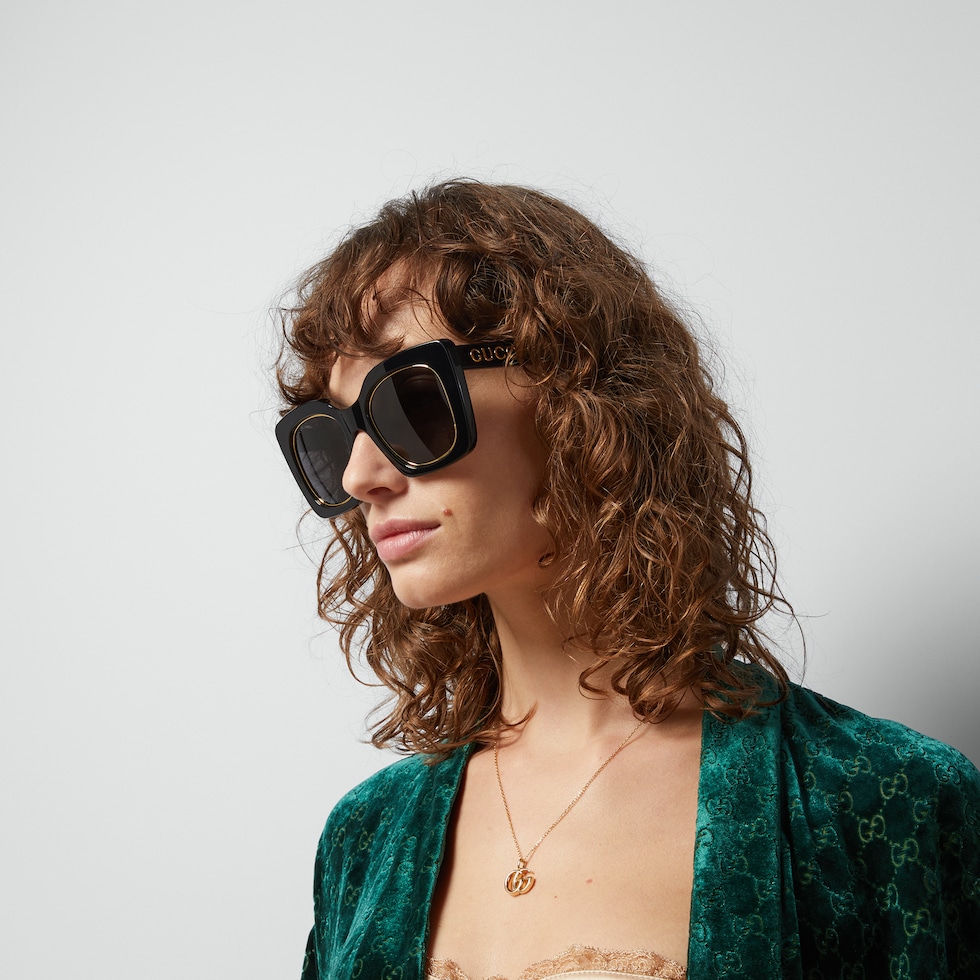 Oversize square frame sunglasses in black acetate GUCCI AE