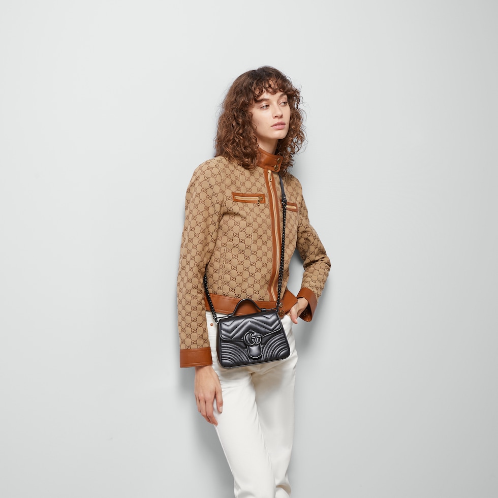 GG Marmont small top handle bag in black leather | GUCCI® US