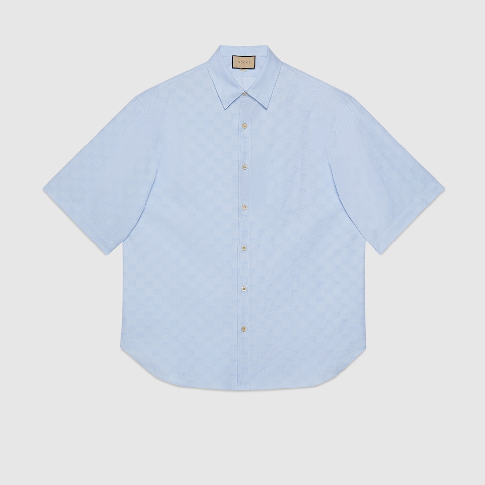 Camicia in cotone Oxford GG Supreme in celeste GUCCI Italia