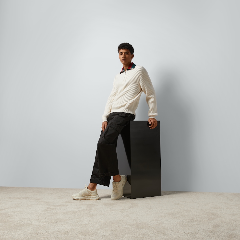 Knit wool sweater with Web in ivory | GUCCI® US Knit wool sweater with Web in ivory | GUCCI® US