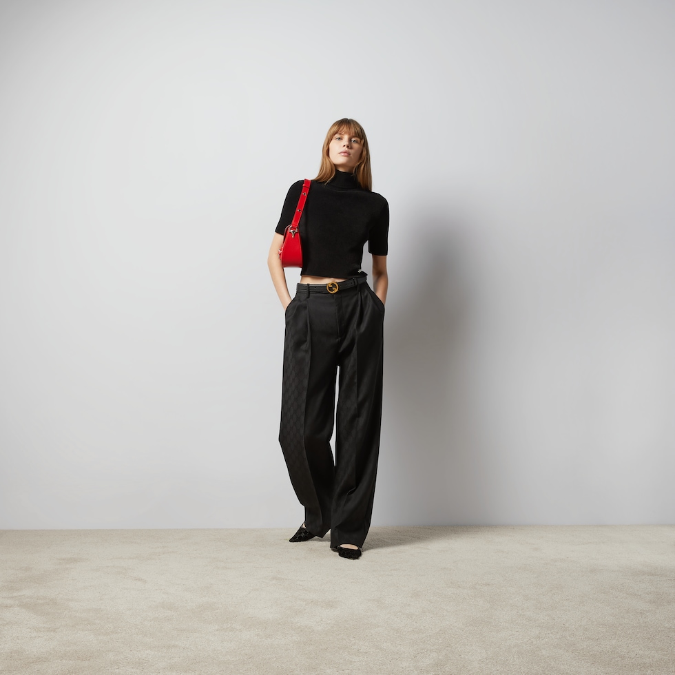 GG wool jacquard trouser in black | GUCCI® GR