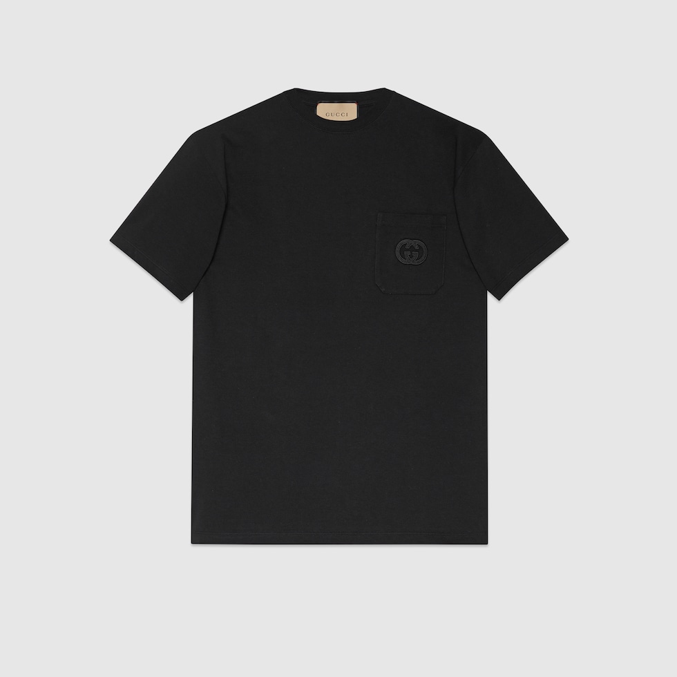 T-Shirt aus Baumwolljersey mit Patch in schwarz | GUCCI® DE