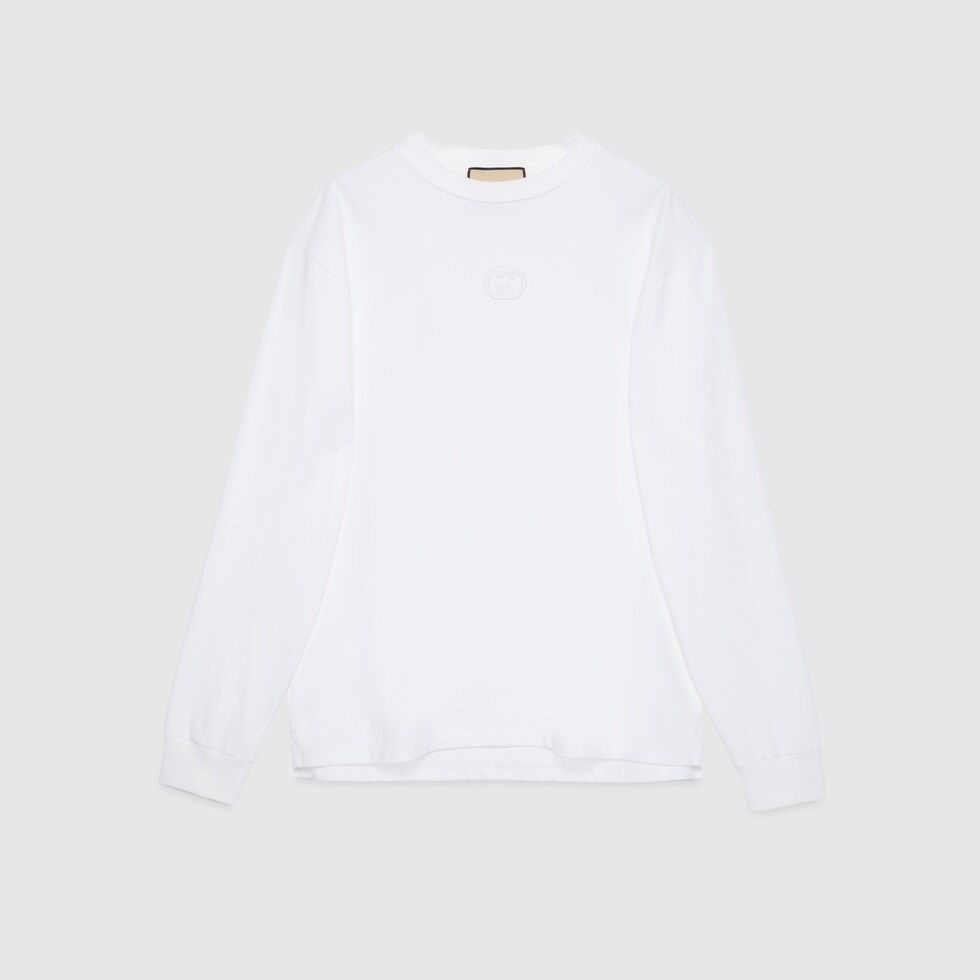 Cotton jersey long-sleeved T-shirt in off white | GUCCI® US