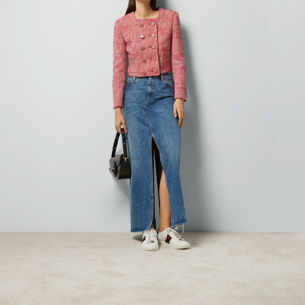 Organic denim skirt with Horsebit in blue GUCCI US