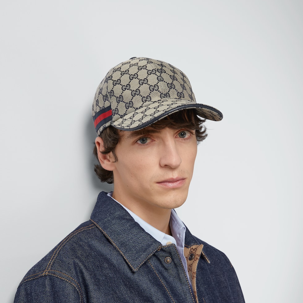 GG canvas baseball hat with Web in beige and blue | GUCCI® US