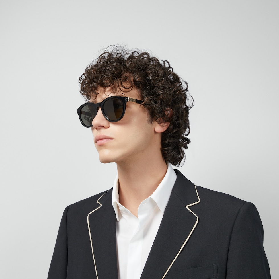 サングラス Gucci Round Frame Sunglasses In Acetate Round-frame sunglasses in black and green acetate | GUCCI® CA