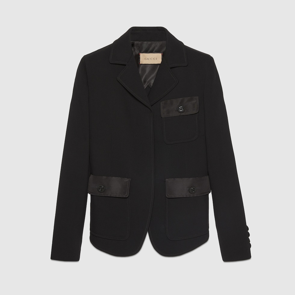 Fine wool crêpe jacket in black | GUCCI® US