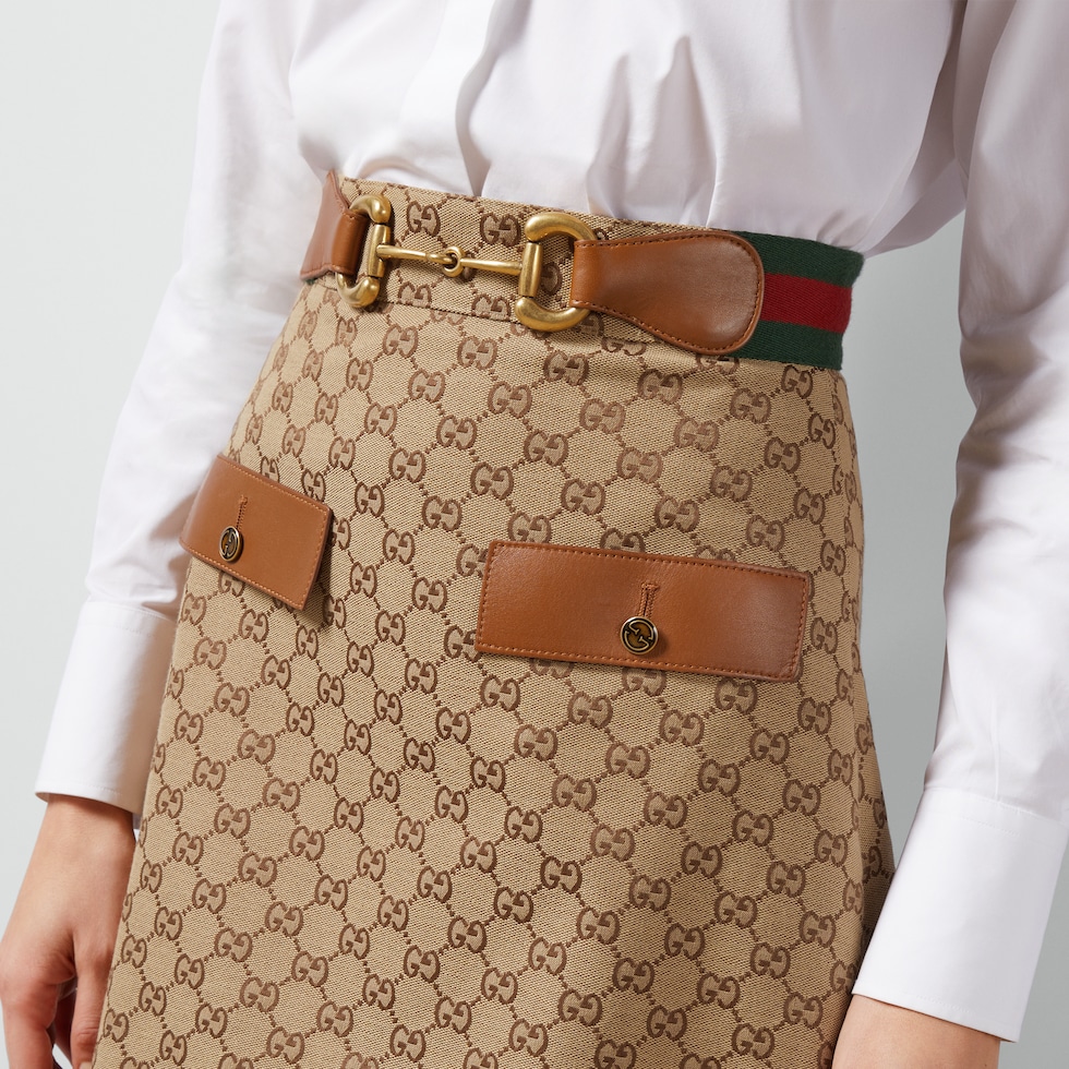 GG canvas skirt in camel and ebony | GUCCI® US