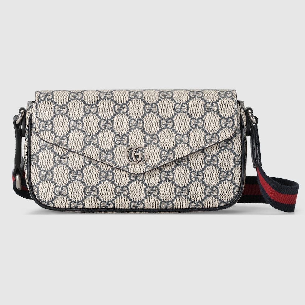 Ophidia pochette in beige and blue Supreme | GUCCI® US