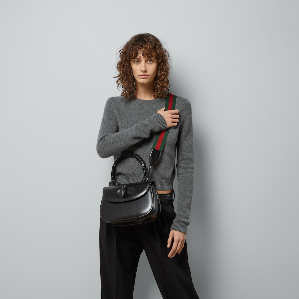 GUCCI  黒バンブー Gucci Bamboo 1947 medium bag in black leather | GUCCI® US