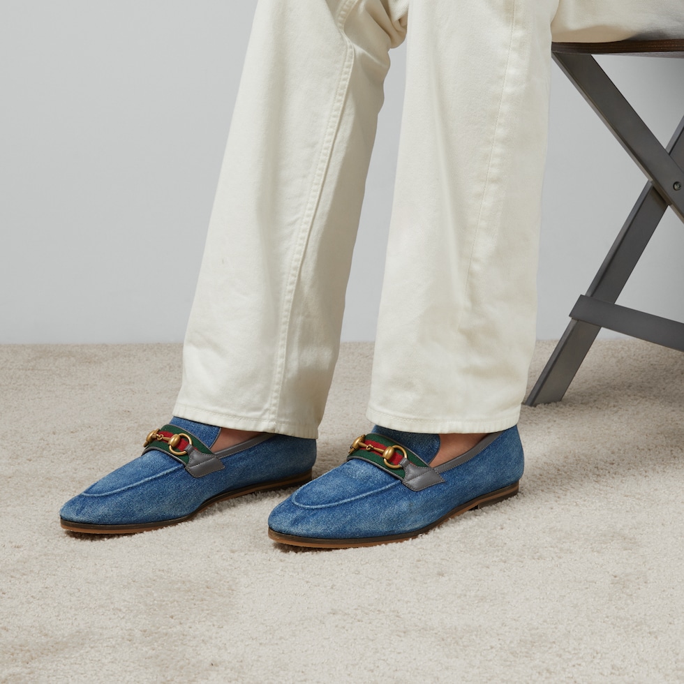 Men s loafer with Horsebit in blue denim GUCCI IE