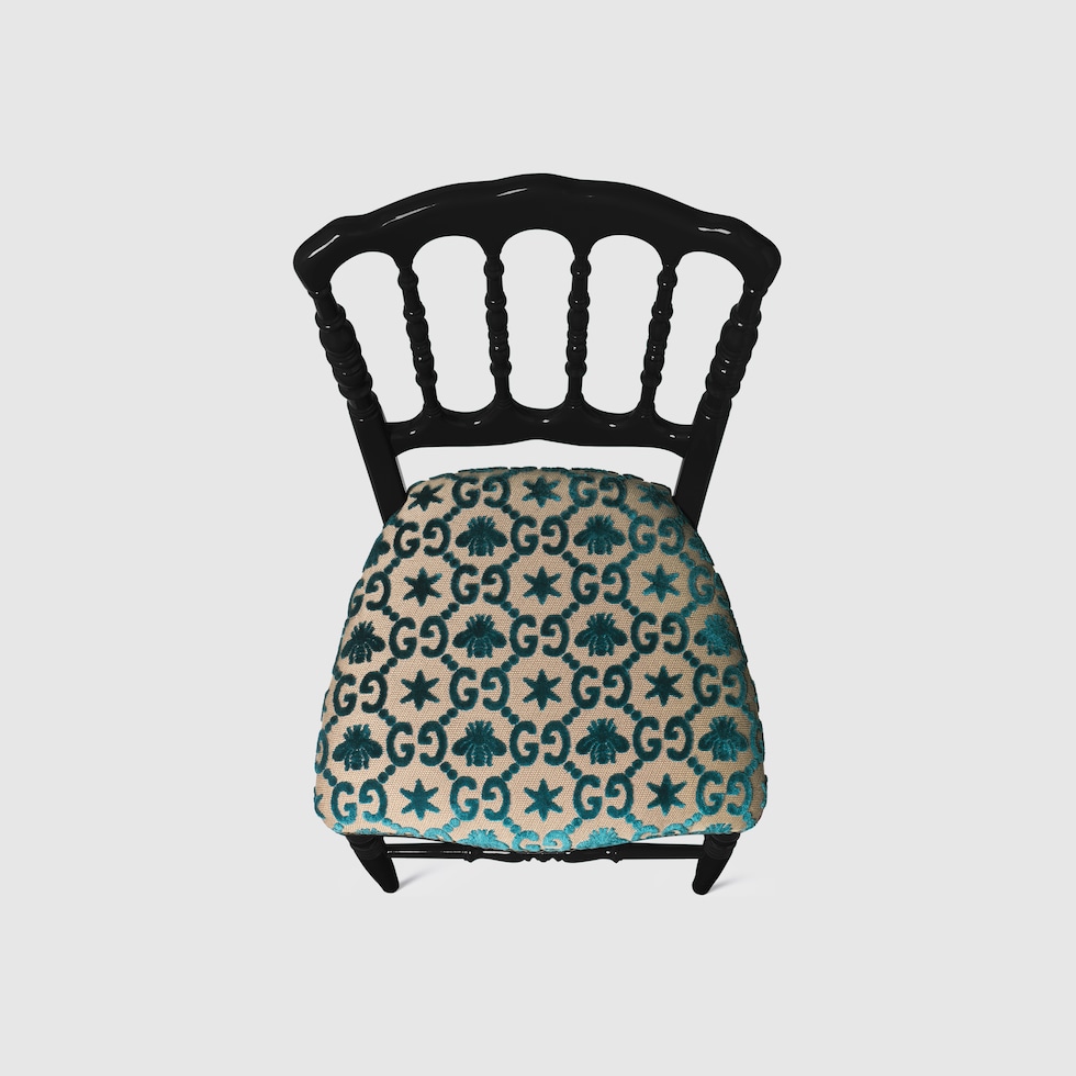 GUCCI 椅子・カップモチーフの皿　3枚セット GG ビー（ハチ）＆スター ウッドチェアターコイズブルー