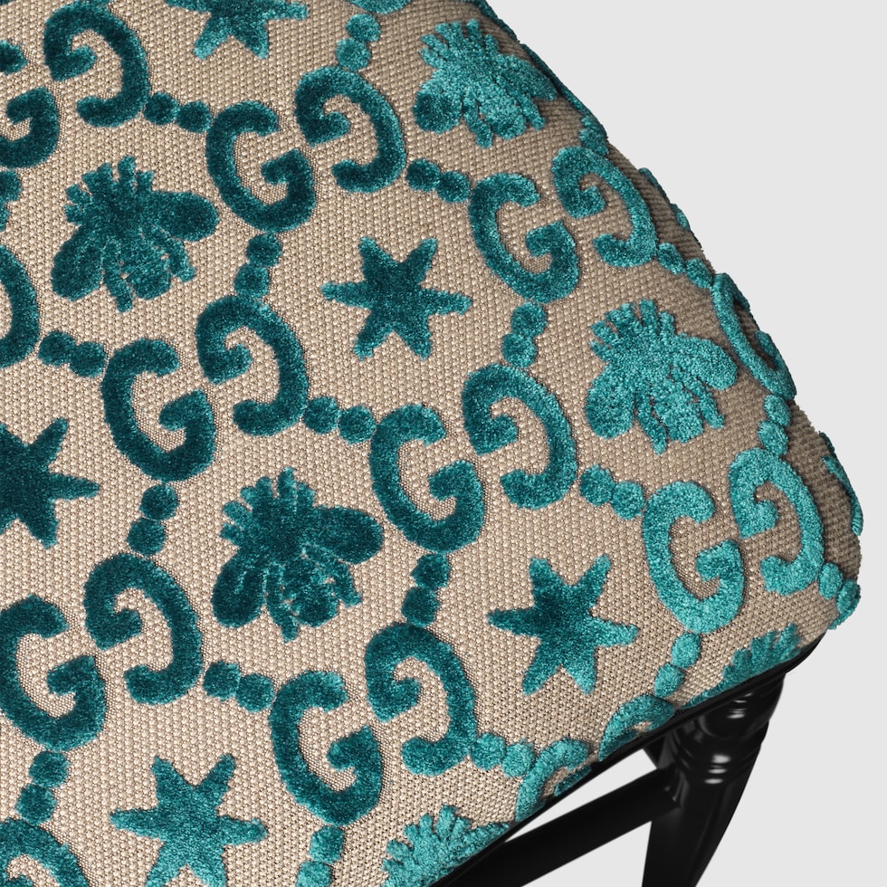 Wood chair with GG bees and stars in turquoise and beige GG