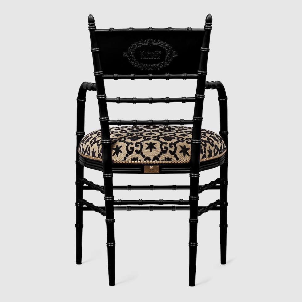 Chiavari GG bees chair with arm rest in black and beige GG