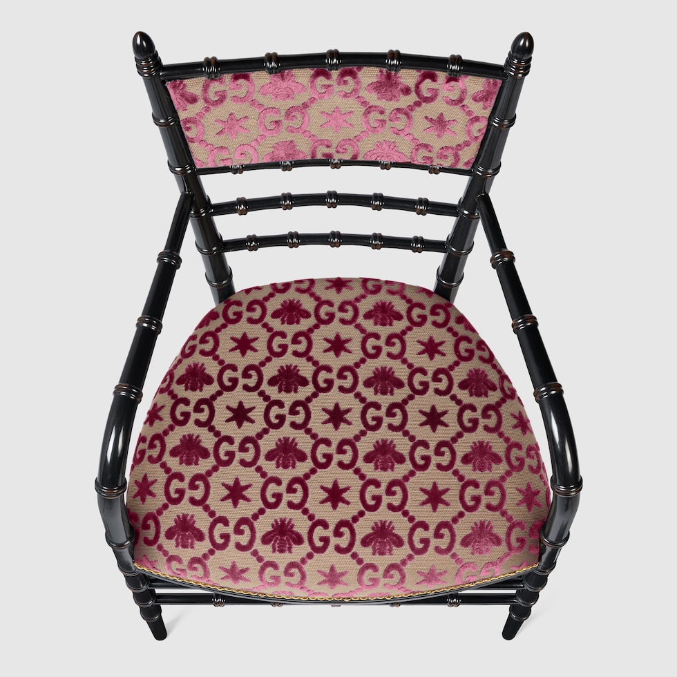 Chiavari GG bees chair with arm rest in pink and beige GG jacquard