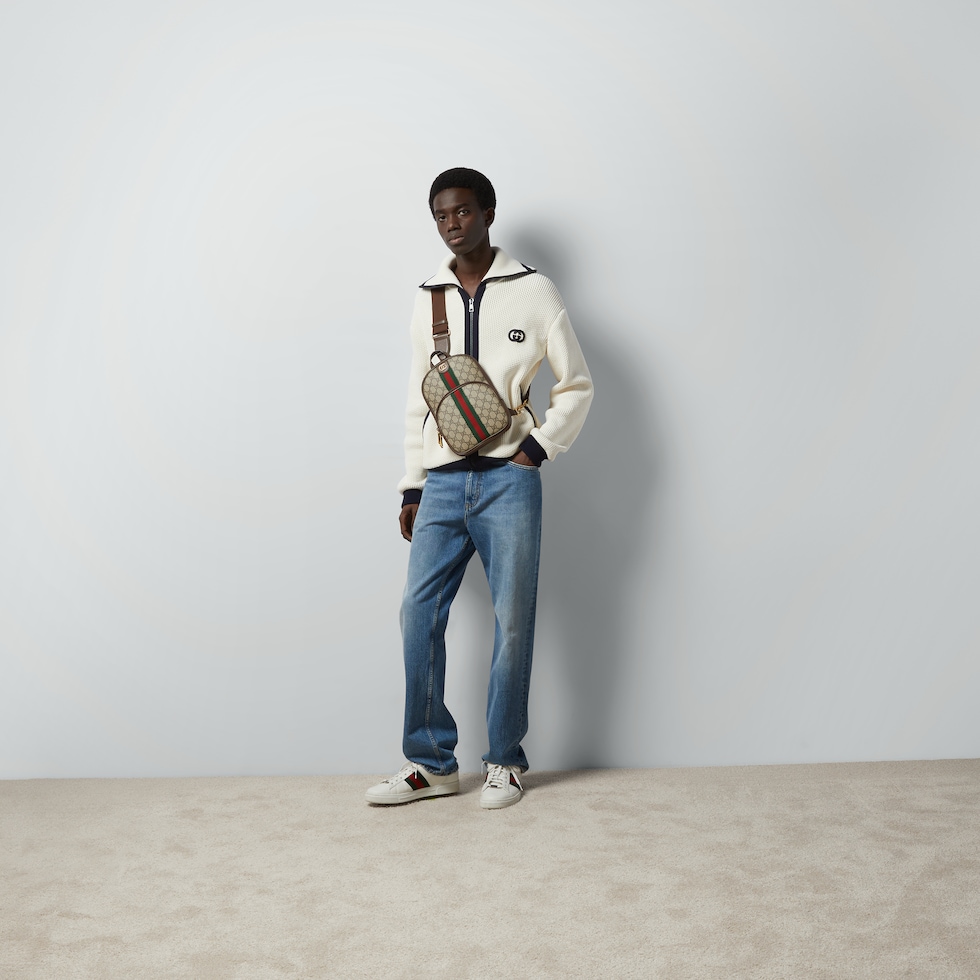 Ophidia small slingbag in beige and ebony GG Supreme | GUCCI® US