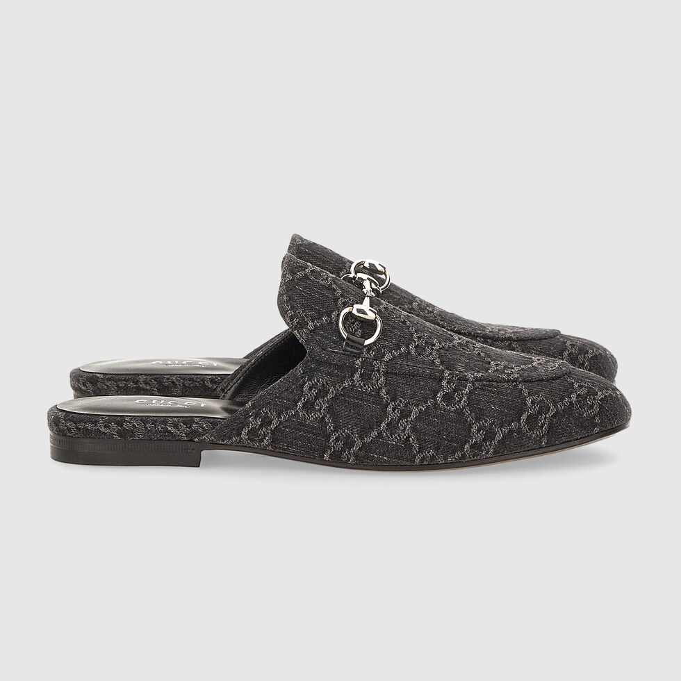 Women s GG Princetown slipper in black and grey denim GUCCI AE