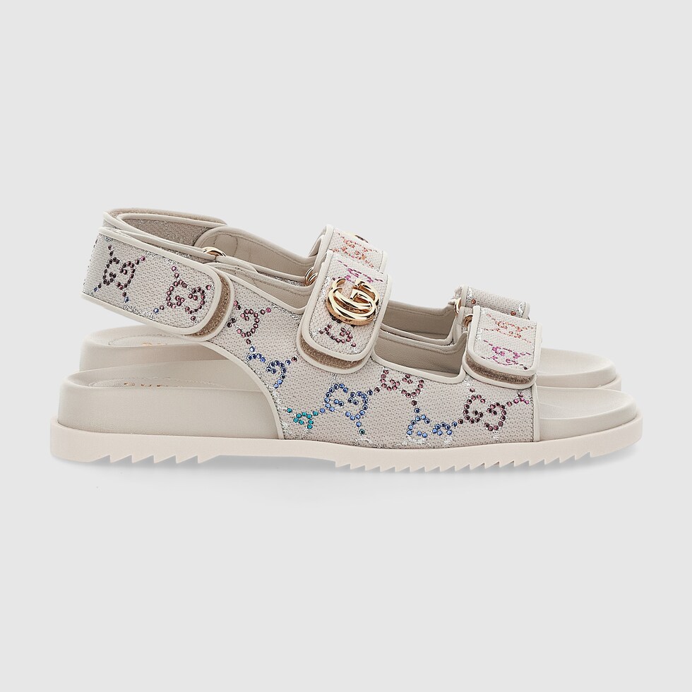 Women s sandal with Double G in ivory canvas GUCCI UK