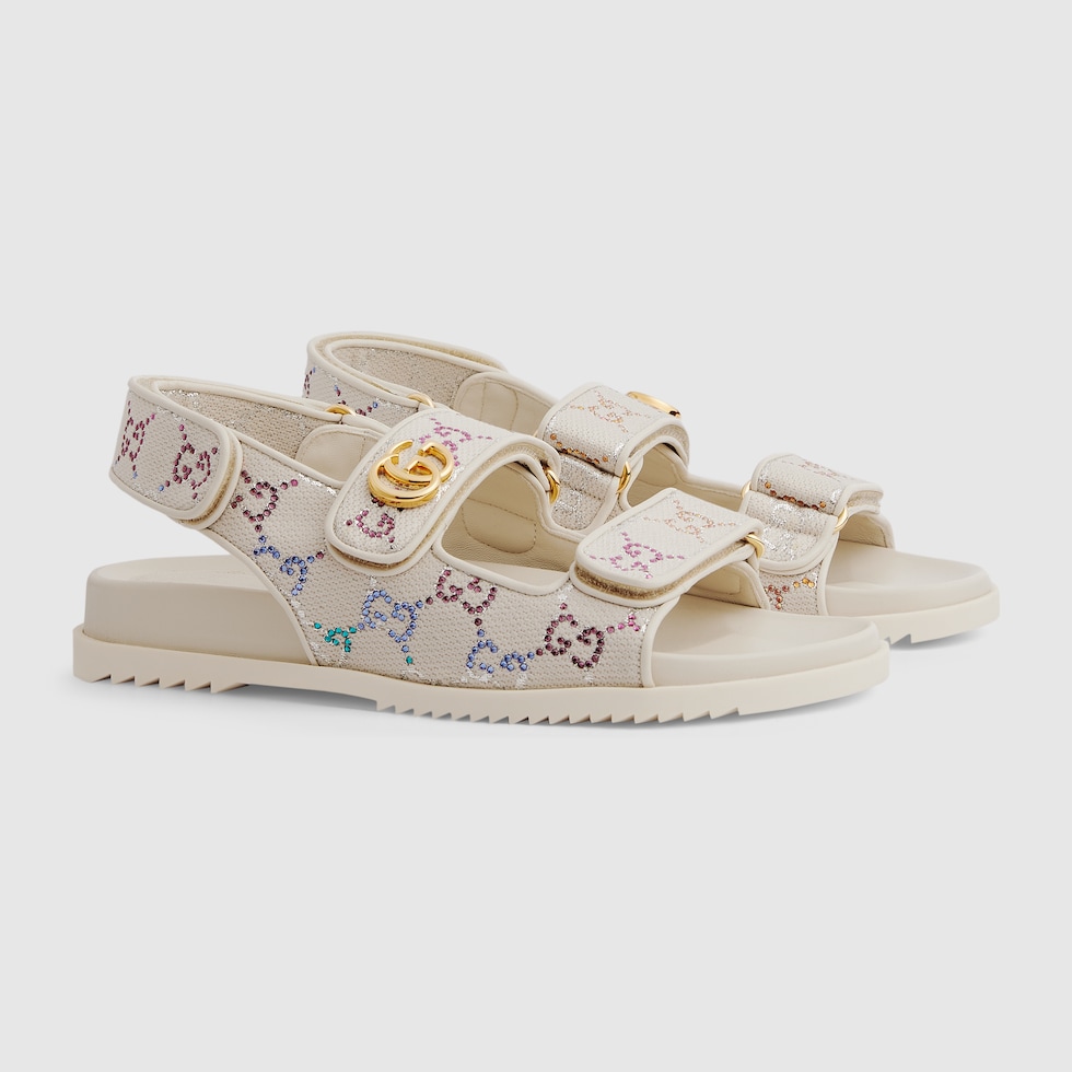 Women's sandal with Double G in ivory canvas | GUCCI® Canada