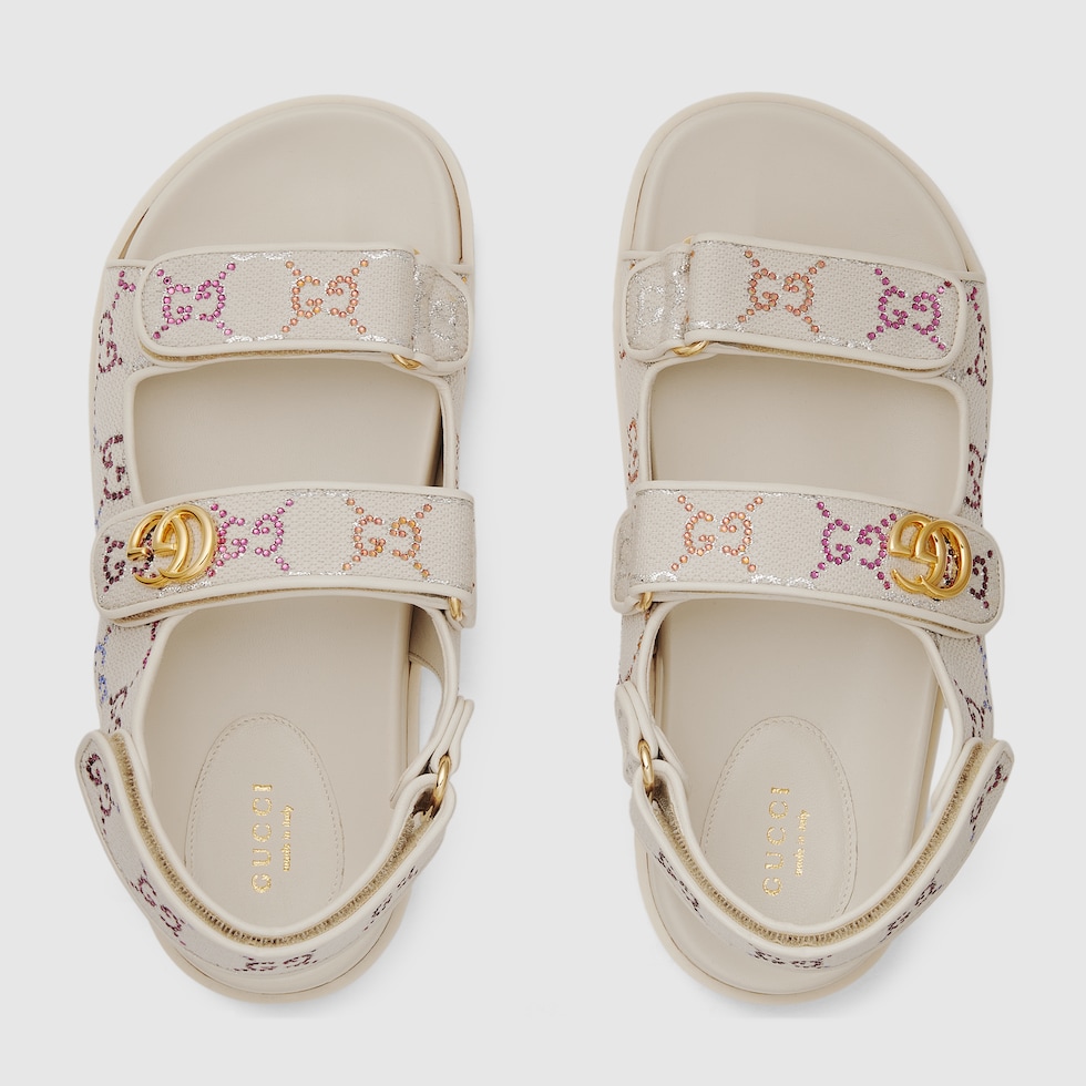 ダブルG付き ウィメンズ サンダルアイボリー キャンバス | GUCCI公式