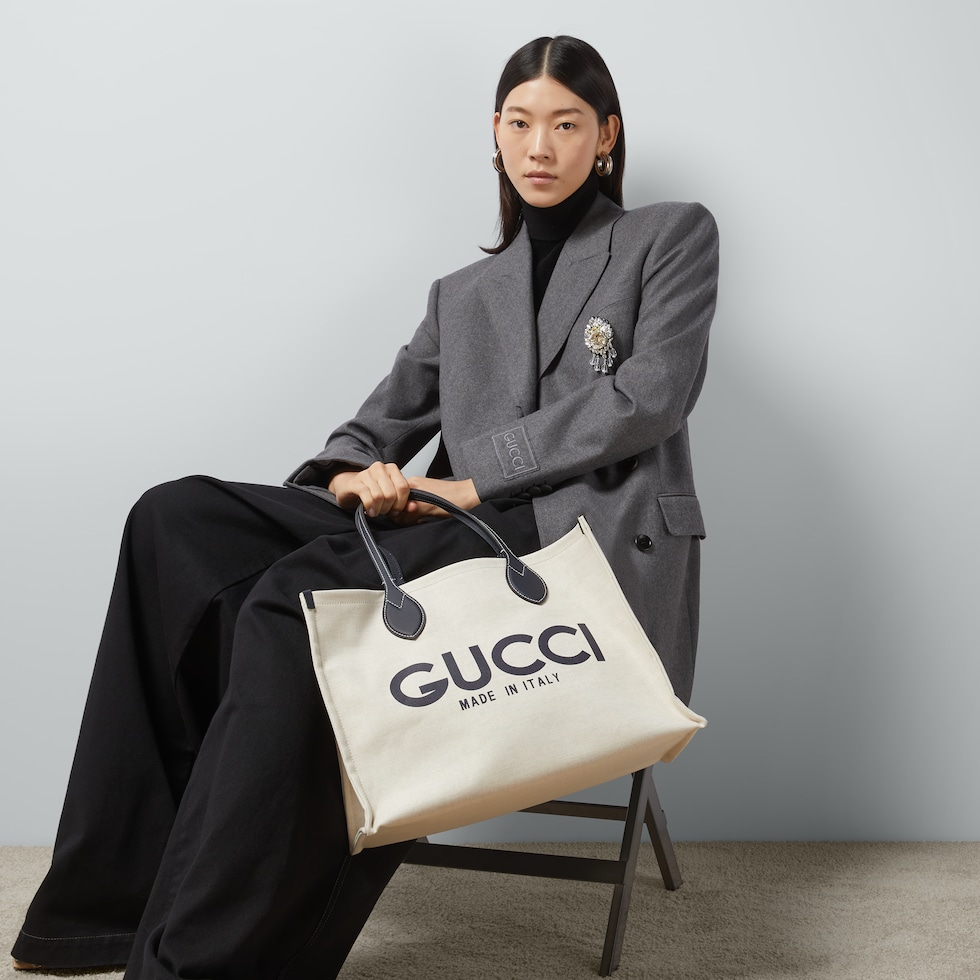 日本限定 GUCCI プリント トートバッグベージュ キャンバス 