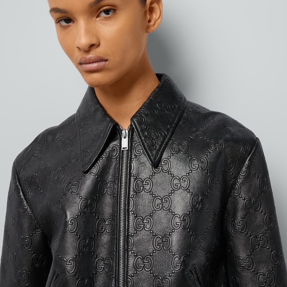 Embossed GG leather bomber in black | GUCCI® US