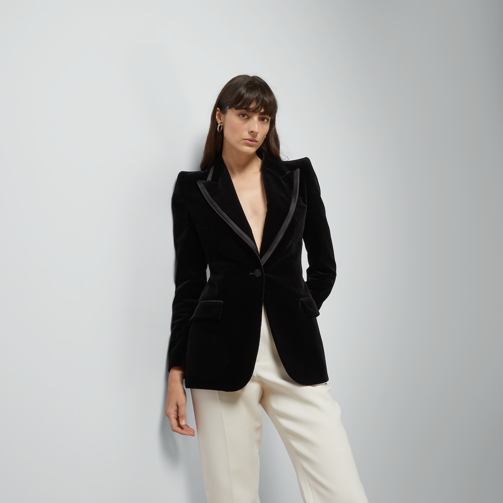 GUCCI ブラック ベルベット ジャケット GG velvet jacket in black | GUCCI® CA