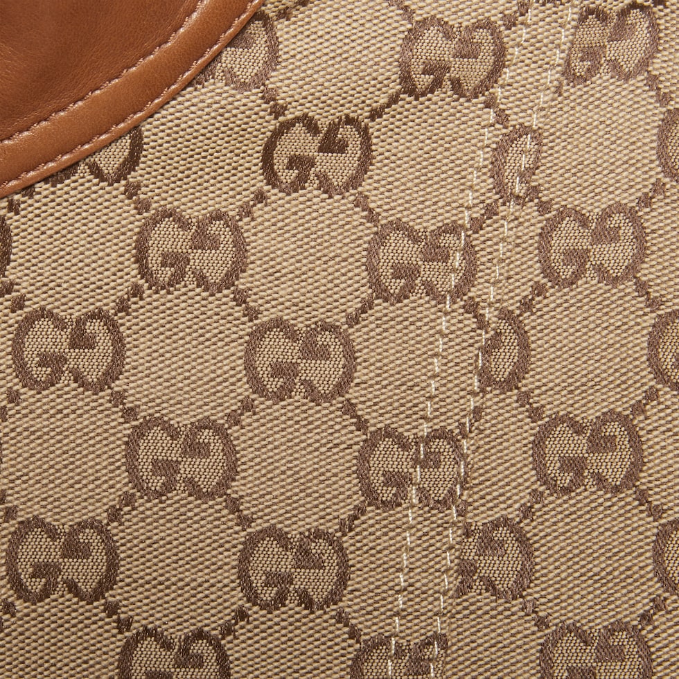 GG canvas jacket with leather trim in beige and ebony