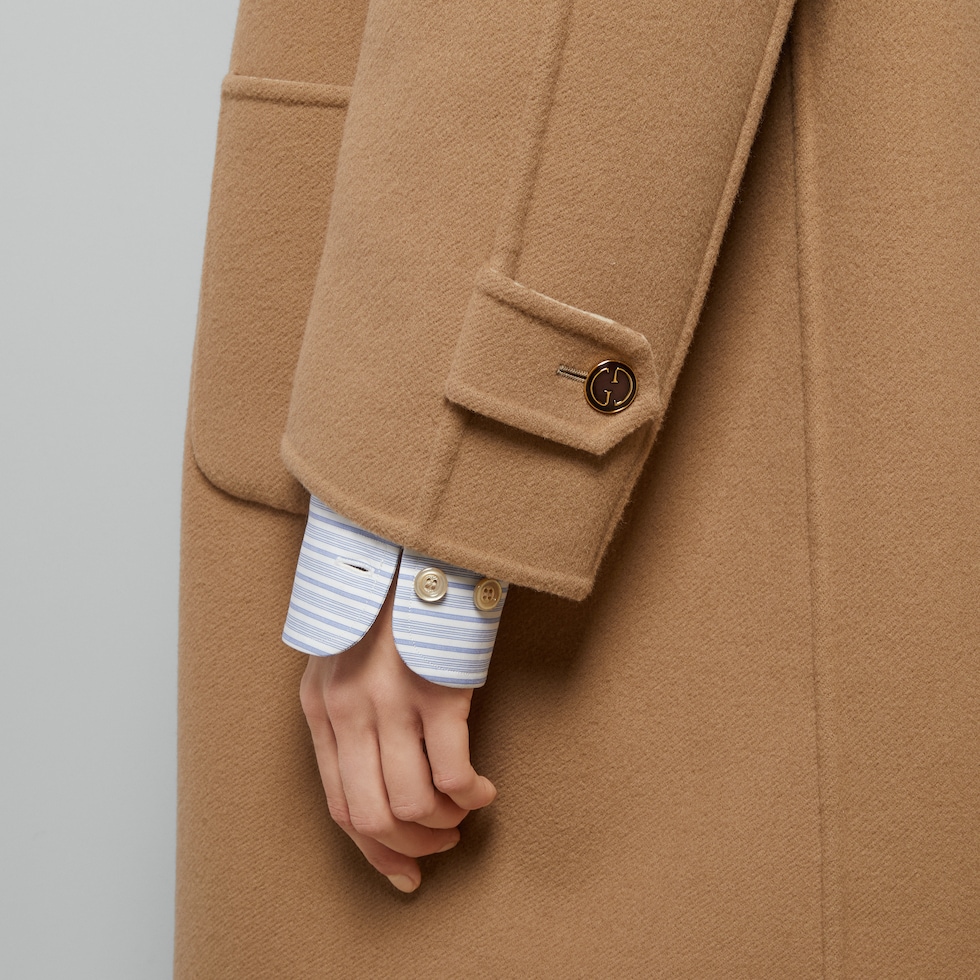Reversible GG wool coat in camel and beige | GUCCI® US