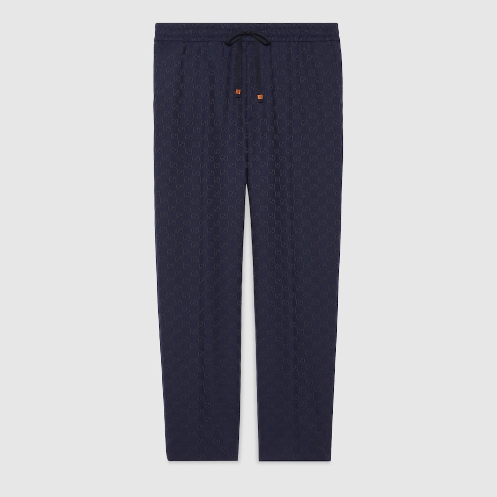 【関税＆送料込み】Gucci Gg Canvas Trousers GG linen blend canvas pant in beige and blue | GUCCI® US