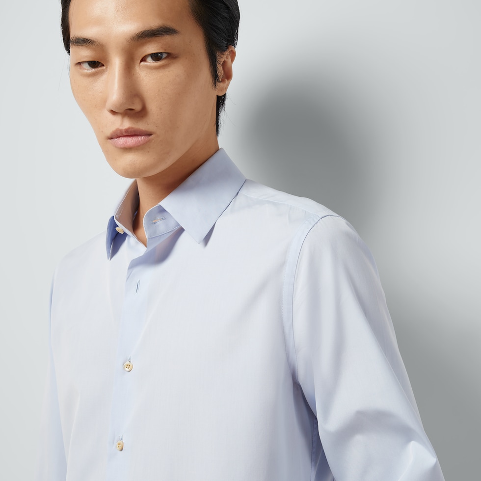 Cotton silk shirt with Double G in light blue | GUCCI® US