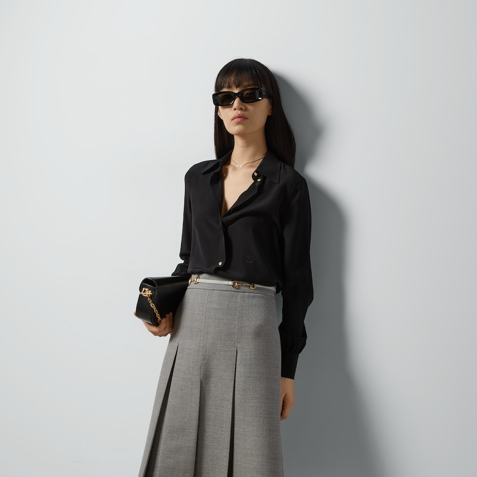 【関税&送料込】Gucci Crepe De Chine Short Skirt Embroidered GG canvas mini skirt in camel and brown | GUCCI® US