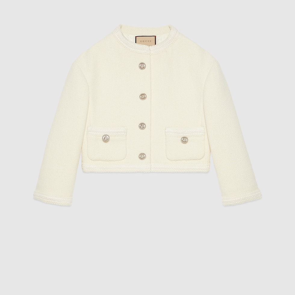 Tweed jacket with embroidery in ivory | GUCCI® US